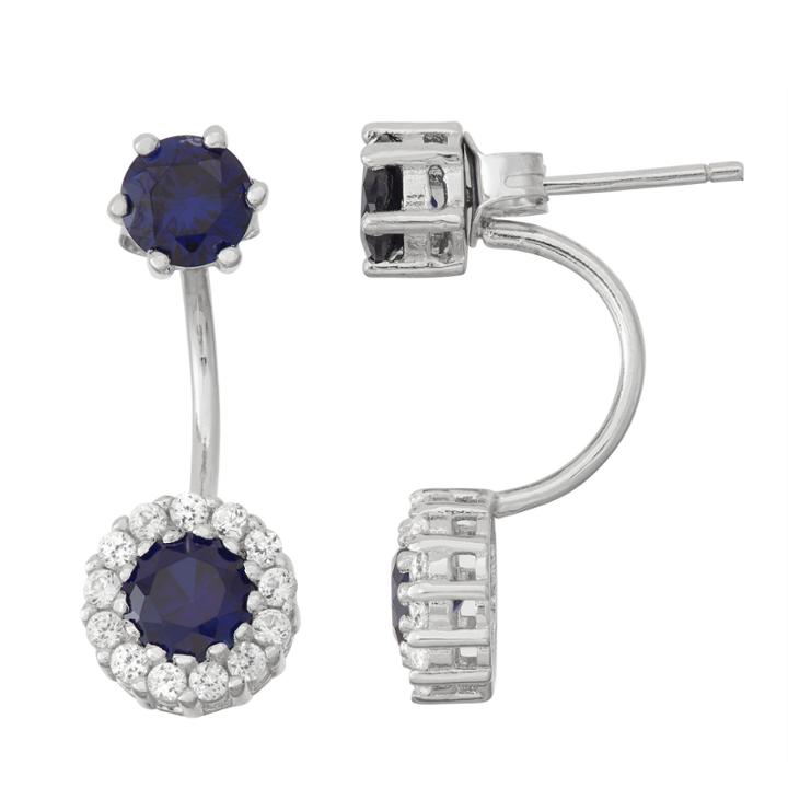 Lab-created Sapphire & White Sapphire Sterling Silver Front-back Earrings