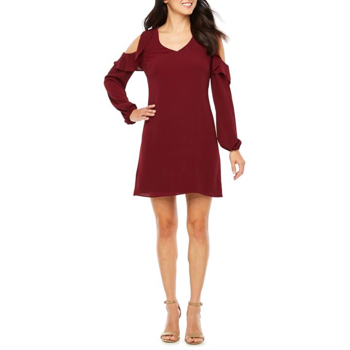 R & K Originals Long Sleeve Cold Shoulder Shift Dress