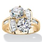 Diamonart Womens 3 Ct. T.w. White Cubic Zirconia 14k Gold Over Silver Cocktail Ring