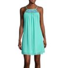 My Michelle Spaghetti-strap Embroidered-yoke A-line Dress