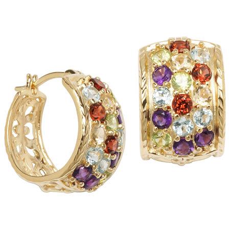 18k Gold-plated Silver Multi Stone Hoop Earrings