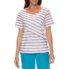 Alfred Dunner Tropical Vibe Short Sleeve Spliced Stripe T-shirt