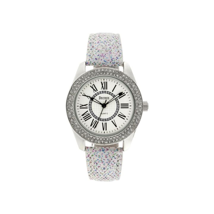 Decree Womens Crystal-accent Glitter White Strap Watch