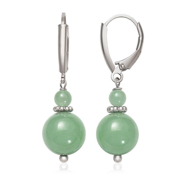 Green Jade Sterling Silver Round Drop Earrings