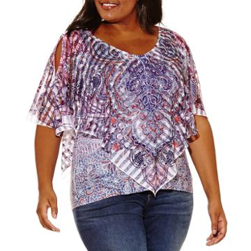 One World Apparel Short Sleeve V Neck Woven Blouse-plus