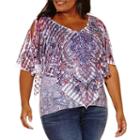 One World Apparel Short Sleeve V Neck Woven Blouse-plus