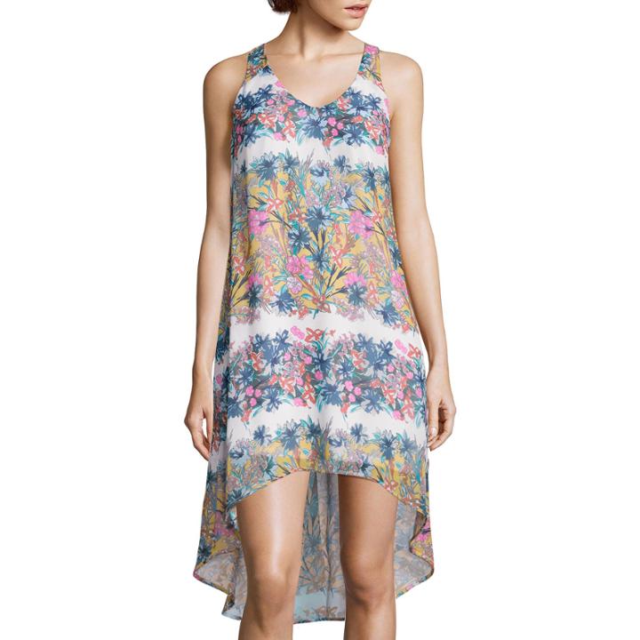 Fire Sleeveless Print Chiffon High-low Dress- Juniors