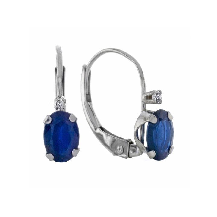 Genuine Sapphire And Diamond-accent 10k White Gold Leverback Earrings