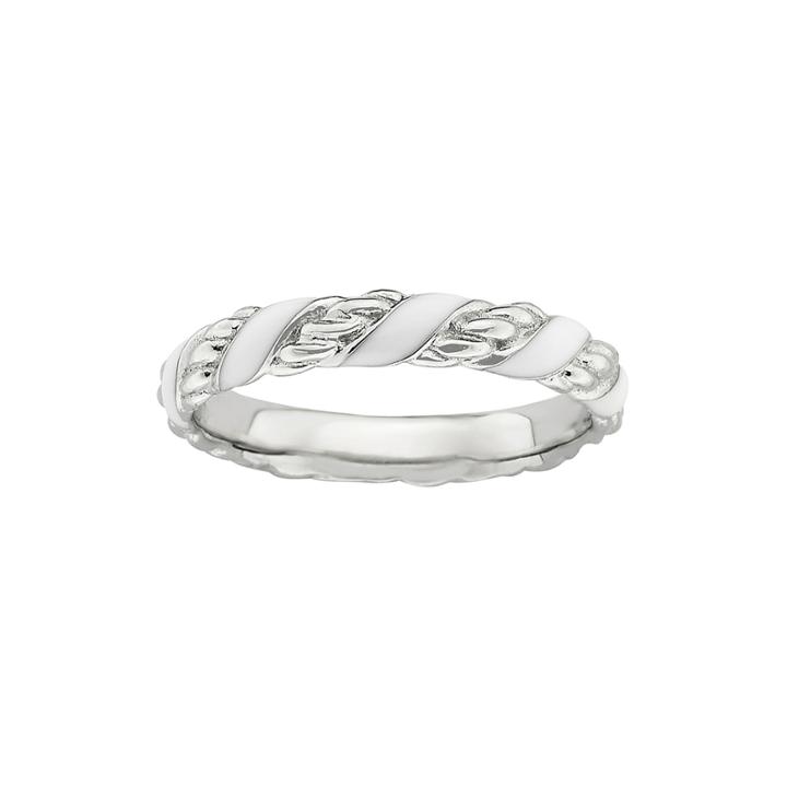 Personally Stackable Sterling Silver White Enamel Ribbon Ring