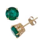 Lab Created Emerald And 1/6 Cttw H-i Diamond 10k Yellow Gold Earrings