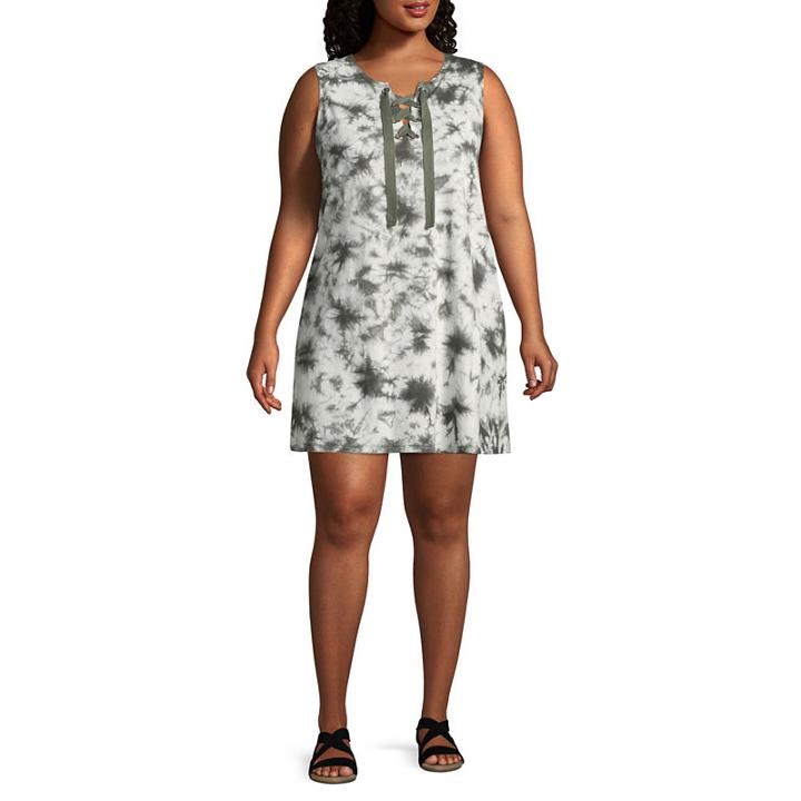 Arizona Short Sleeve Tie Dye A-line Dress-juniors Plus