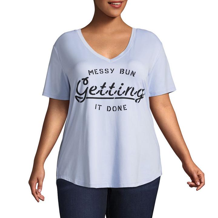 Short Sleeve Messy Bun Graphic T-shirt- Juniors Plus