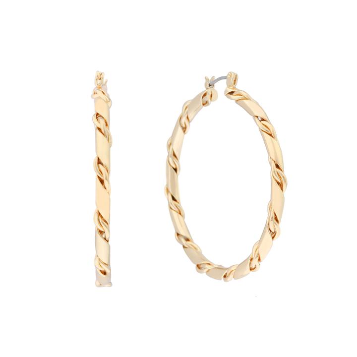 Liz Claiborne Gold-tone Twist Chain Hoop Earrings