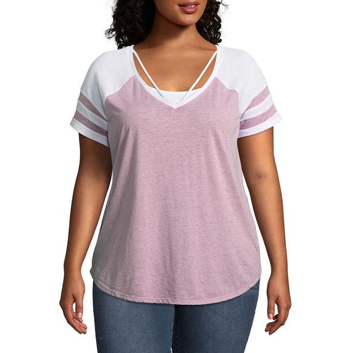 Derek Heart Not Applicable Short Sleeve V Neck Jersey Blouse-juniors Plus