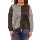 Belle + Sky Long Sleeve Round Neck Woven Blouse - Plus