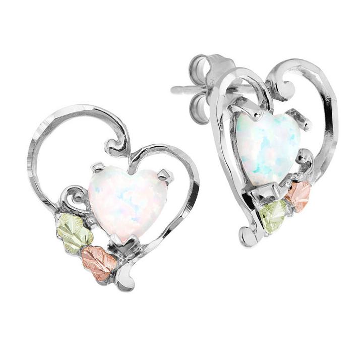 Black Hills Gold Landstroms Lab Created White Opal Sterling Silver Heart Stud Earrings