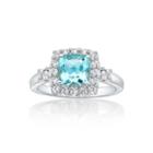 Womens Simulated Aquamarine & Lab-created White Sapphire Sterling Silver Cocktail Ring