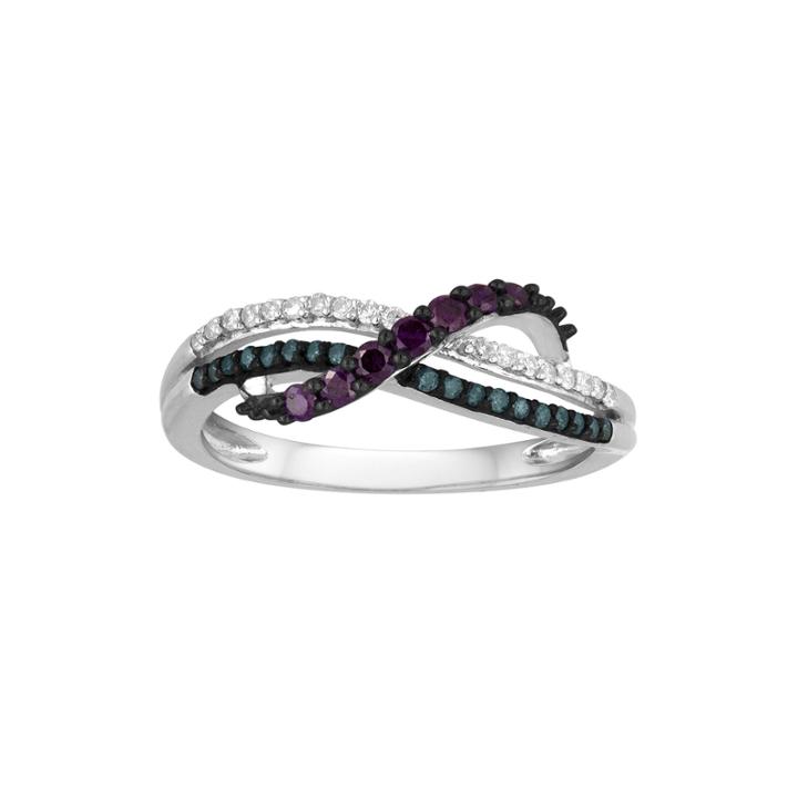 1/3 Ct. T.w. White, Color-enhanced Purple And Blue Diamond Ring