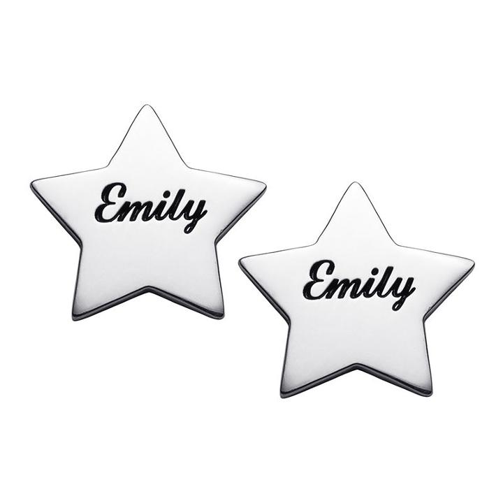 Personalized Sterling Silver 15mm Star Stud Earrings