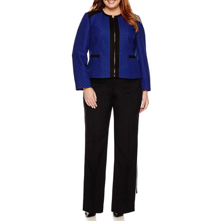 Isabella Long-sleeve Geo Zip-front Pant Suit Set - Plus
