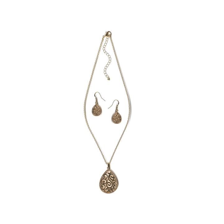 Mixit Gold Scroll Teardrop Jewelry Set