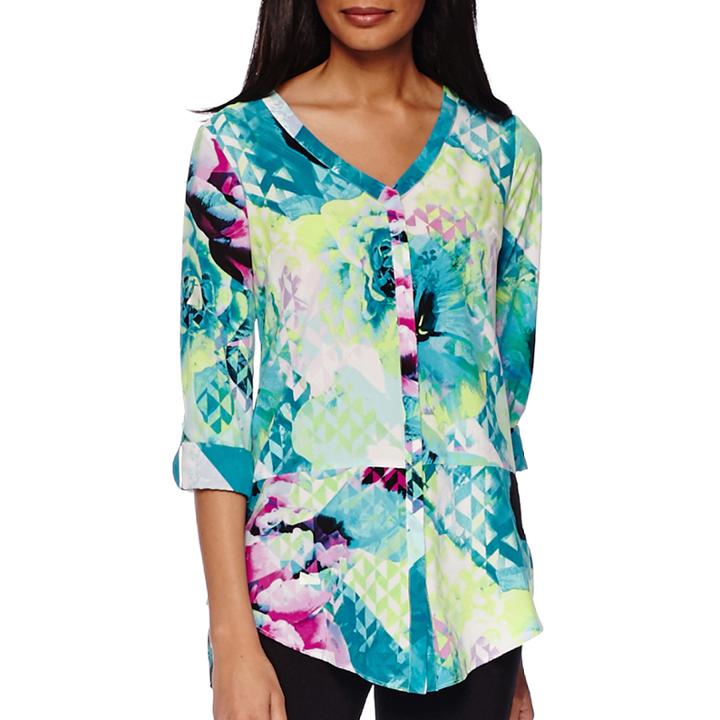 Worthington Long-sleeve Button-front Roll-tab Tunic - Tall