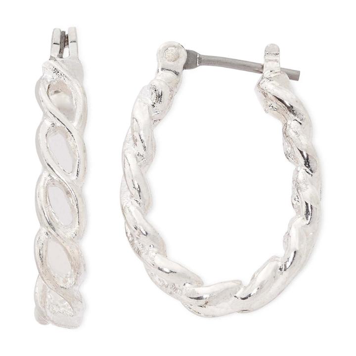 Liz Claiborne Silver-tone Small Rope Hoop Earrings