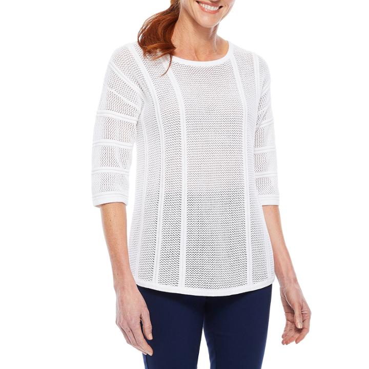 Sag Harbor Denim And Chambray 3/4 Sleeve Pullover Sweater