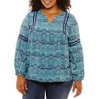 St. John's Bay Long Sleeve Peasant Top With Trim - Plus