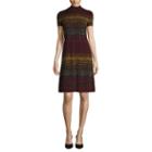 London Times Short-sleeve Turtleneck Stripe Shift Dress