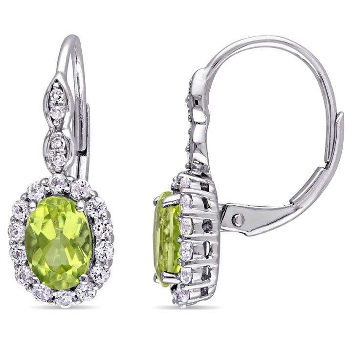 Diamond Accent Green Peridot 14k Gold Drop Earrings