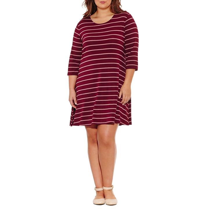 Arizona 3/4 Sleeve Stripe Swing Dresses-juniors Plus