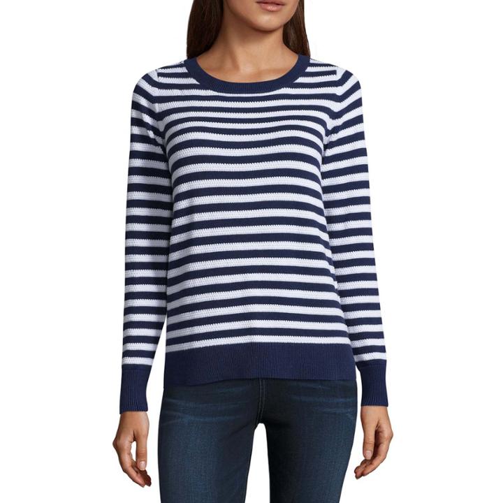 Liz Claiborne Long Sleeve Crew Neck Stripe Pullover Sweater