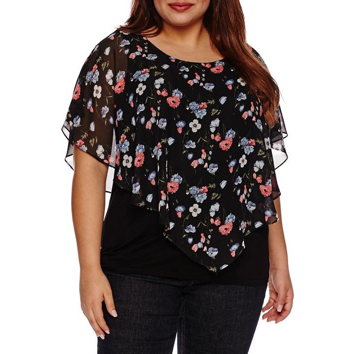 Alyx Short Sleeve Printed Woven Overlay Blouse - Plus