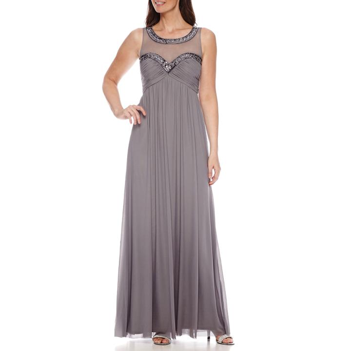 One By Eight Sleeveless Beaded Illusion Gown