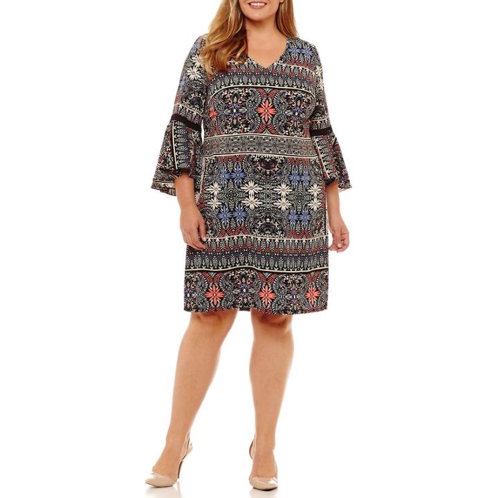 Msk 3/4 Sleeve Floral Sheath Dress-plus