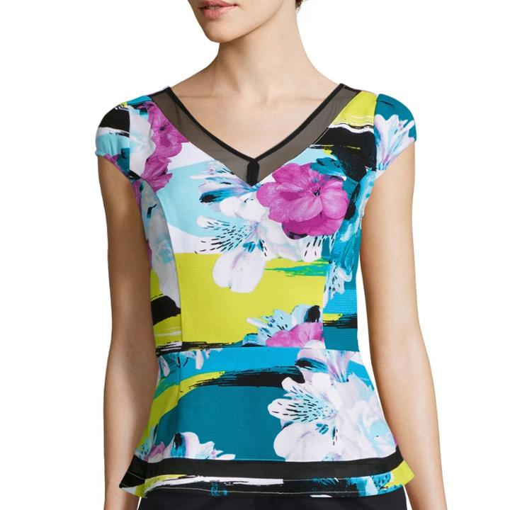 Worthington Short-sleeve Mesh Peplum Top- Tall