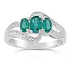 Womens Lab Created Emerald Sterling Silver 3-stone Ring