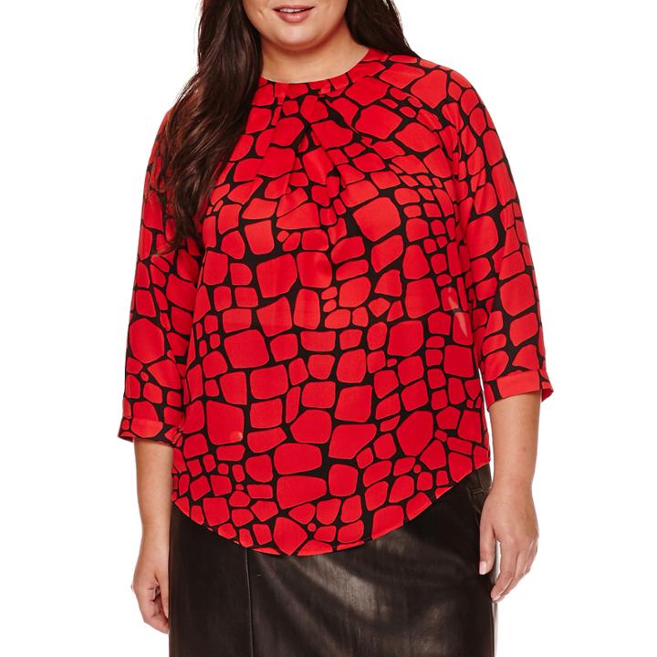 Liz Claiborne 3/4-sleeve Knot-neck Blouse - Plus