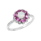 Lab-created Opal, Lab-created Pink Sapphire And Lab-created White Sapphire Sterling Silver Ring