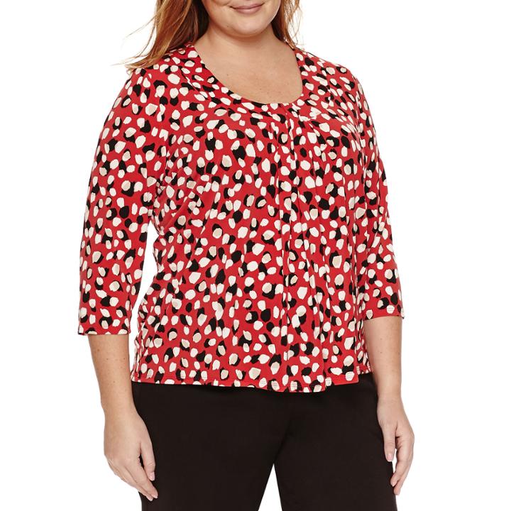 Liz Claiborne 3/4 Sleeve Scoop Neck T-shirt-plus
