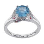 Personalized Womens Simulated Cubic Zirconia Multi Color Sterling Silver Round Cocktail Ring