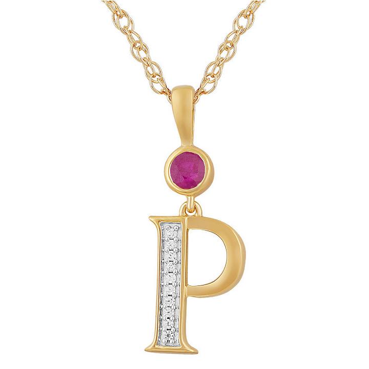 P Womens Lab Created Red Ruby 14k Gold Over Silver Pendant Necklace