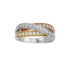 3/4 Ct. T.w. Diamond 10k Tricolor Gold Crossover Ring