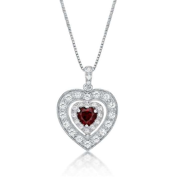 Womens Lab Created Red Ruby Heart Pendant Necklace