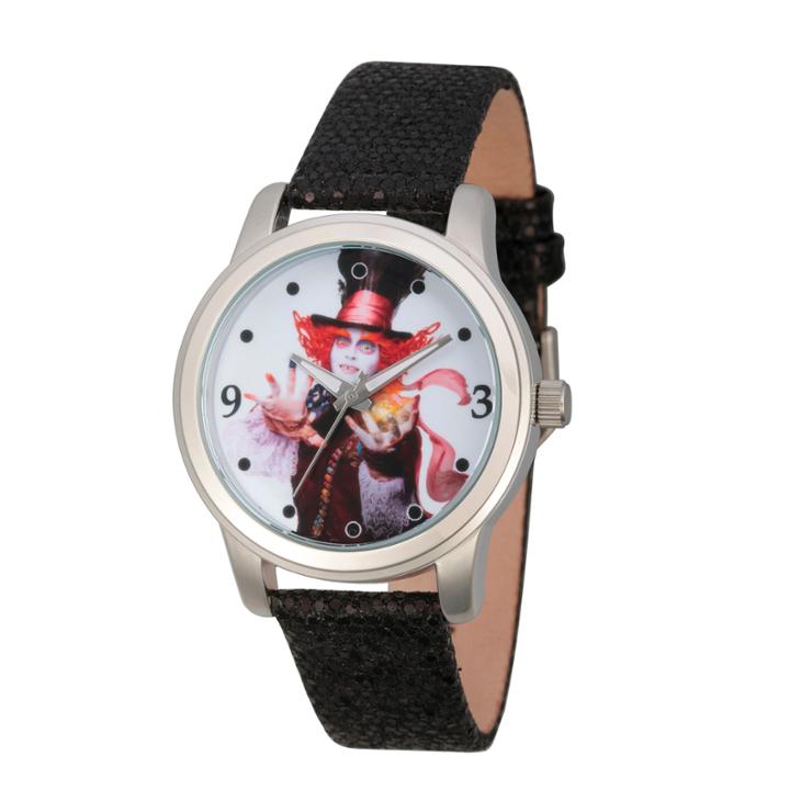 Disney Womens Alice In Wonderland Black And Silver Tone The Mad Hatter Strap Watch