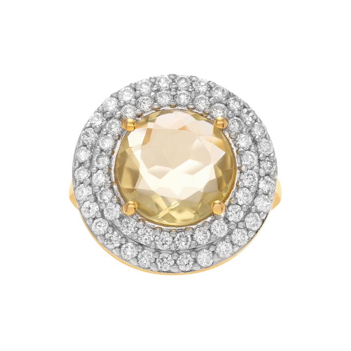 Genuine Lemon Topaz And Cubic Zirconia 14k Yellow Gold Over Brass Ring