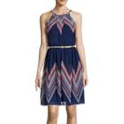 By & By Spaghetti Strap Pleat Neck Belted Dress