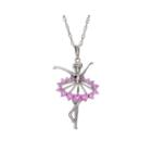 Sterling Silver Lab-created Sapphire Pink Ballerina Pendant Necklace