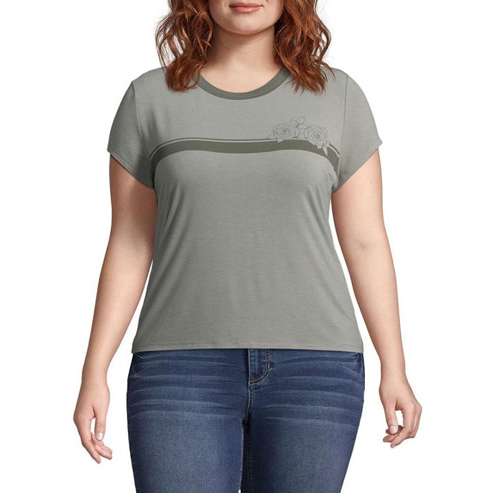 Arizona Short Arizona Short Sleeve Crew Neck Ringer Tee-juniorscrew Neck Graphic T-shirt-juniors Plus